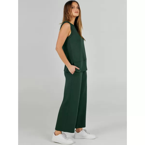 imageANRABESS Womens 2 Piece Outfits Summer Outfits Sleeveless Wide Leg Jumpsuits Casual Lounge SetsDeep Green