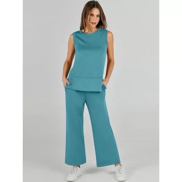 imageANRABESS Womens 2 Piece Outfits Summer Outfits Sleeveless Wide Leg Jumpsuits Casual Lounge SetsLake