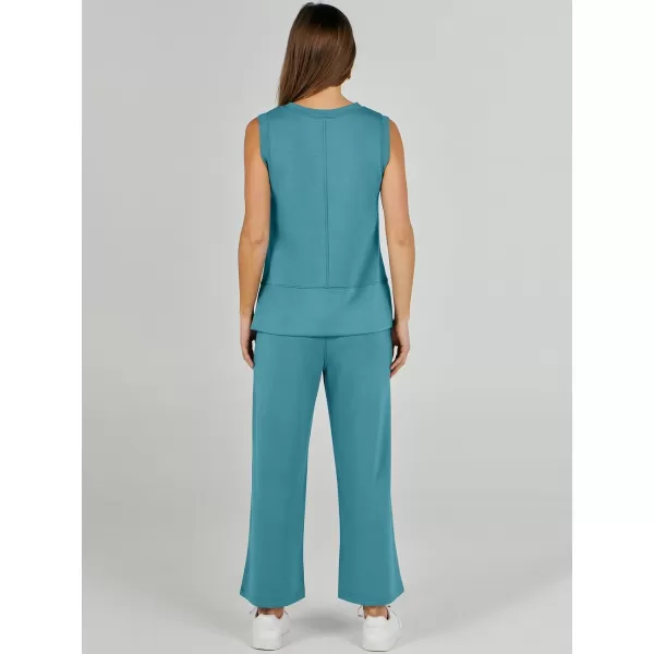 imageANRABESS Womens 2 Piece Outfits Summer Outfits Sleeveless Wide Leg Jumpsuits Casual Lounge SetsLake