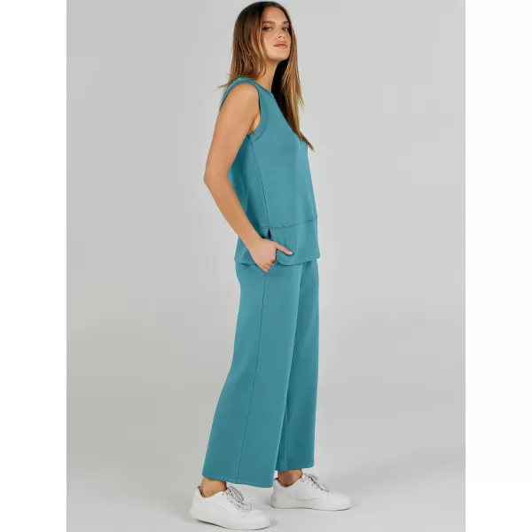 imageANRABESS Womens 2 Piece Outfits Summer Outfits Sleeveless Wide Leg Jumpsuits Casual Lounge SetsLake