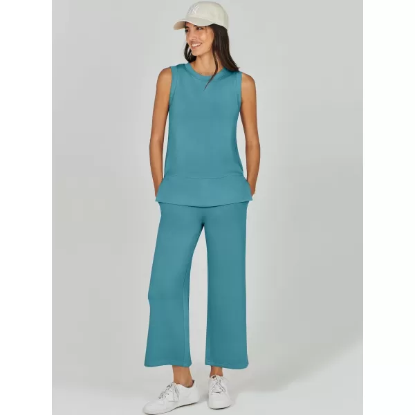 imageANRABESS Womens 2 Piece Outfits Summer Outfits Sleeveless Wide Leg Jumpsuits Casual Lounge SetsLake