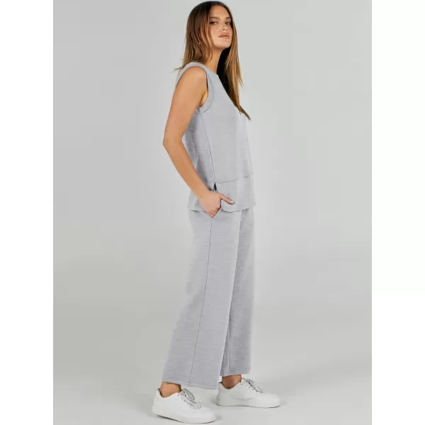 imageANRABESS Womens 2 Piece Outfits Summer Outfits Sleeveless Wide Leg Jumpsuits Casual Lounge SetsLight Grey