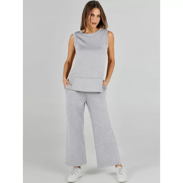 imageANRABESS Womens 2 Piece Outfits Summer Outfits Sleeveless Wide Leg Jumpsuits Casual Lounge SetsLight Grey