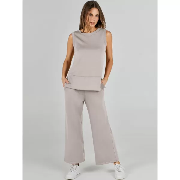 imageANRABESS Womens 2 Piece Outfits Summer Outfits Sleeveless Wide Leg Jumpsuits Casual Lounge SetsLight Khaki