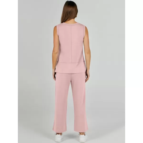 imageANRABESS Womens 2 Piece Outfits Summer Outfits Sleeveless Wide Leg Jumpsuits Casual Lounge SetsLight Pink