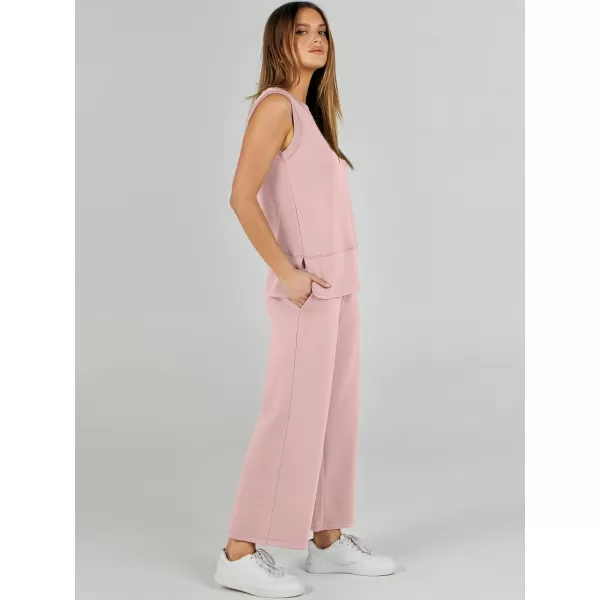 imageANRABESS Womens 2 Piece Outfits Summer Outfits Sleeveless Wide Leg Jumpsuits Casual Lounge SetsLight Pink