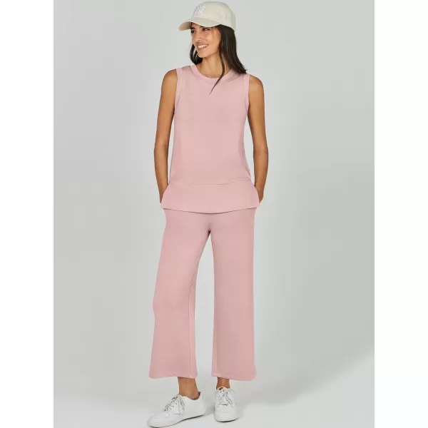 imageANRABESS Womens 2 Piece Outfits Summer Outfits Sleeveless Wide Leg Jumpsuits Casual Lounge SetsLight Pink