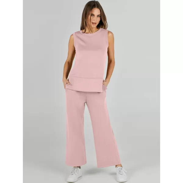 imageANRABESS Womens 2 Piece Outfits Summer Outfits Sleeveless Wide Leg Jumpsuits Casual Lounge SetsLight Pink