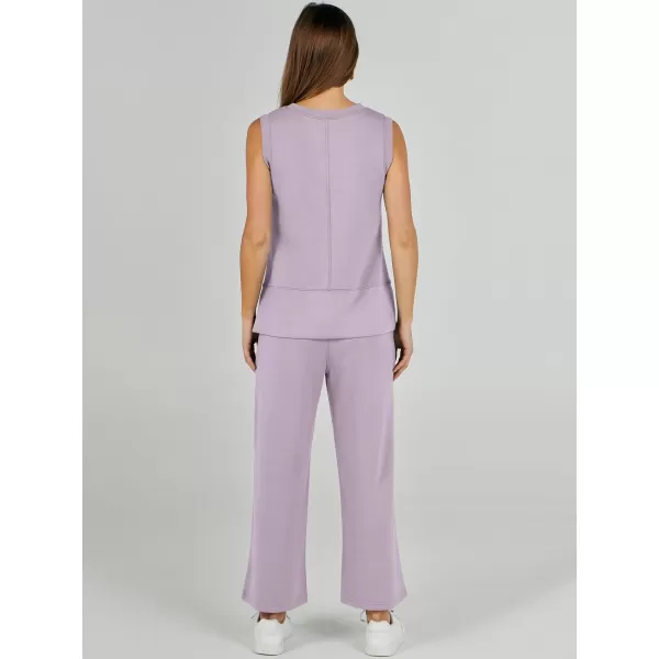 imageANRABESS Womens 2 Piece Outfits Summer Outfits Sleeveless Wide Leg Jumpsuits Casual Lounge SetsLight Purple