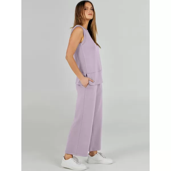 imageANRABESS Womens 2 Piece Outfits Summer Outfits Sleeveless Wide Leg Jumpsuits Casual Lounge SetsLight Purple