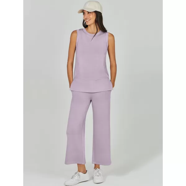 imageANRABESS Womens 2 Piece Outfits Summer Outfits Sleeveless Wide Leg Jumpsuits Casual Lounge SetsLight Purple