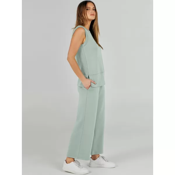 imageANRABESS Womens 2 Piece Outfits Summer Outfits Sleeveless Wide Leg Jumpsuits Casual Lounge SetsMint
