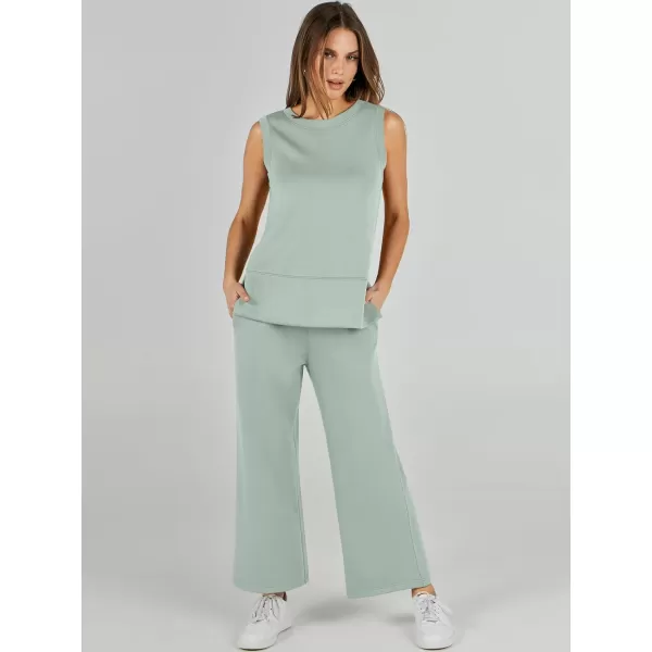 imageANRABESS Womens 2 Piece Outfits Summer Outfits Sleeveless Wide Leg Jumpsuits Casual Lounge SetsMint