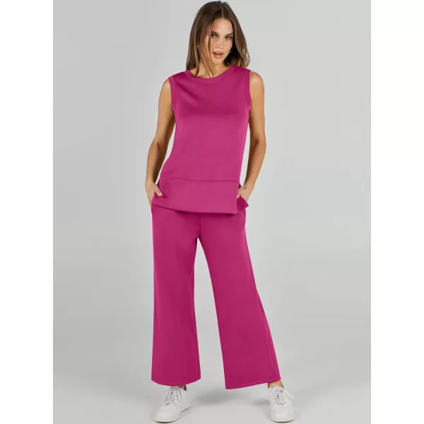 imageANRABESS Womens 2 Piece Outfits Summer Outfits Sleeveless Wide Leg Jumpsuits Casual Lounge SetsRose Red