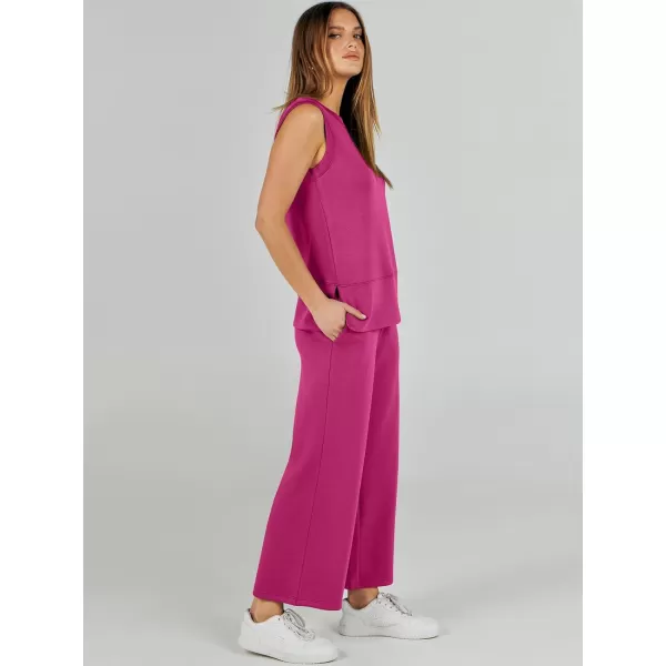 imageANRABESS Womens 2 Piece Outfits Summer Outfits Sleeveless Wide Leg Jumpsuits Casual Lounge SetsRose Red