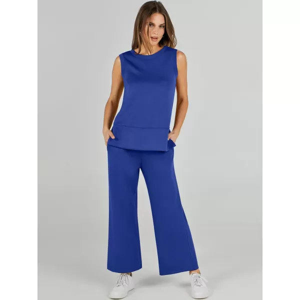 imageANRABESS Womens 2 Piece Outfits Summer Outfits Sleeveless Wide Leg Jumpsuits Casual Lounge SetsRoyal Blue