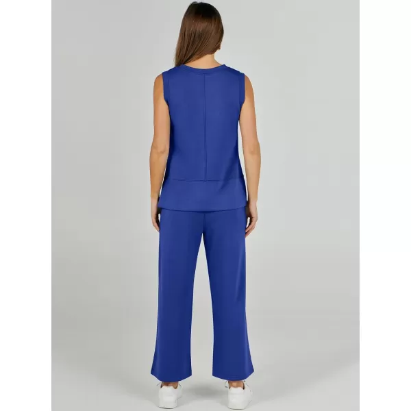 imageANRABESS Womens 2 Piece Outfits Summer Outfits Sleeveless Wide Leg Jumpsuits Casual Lounge SetsRoyal Blue