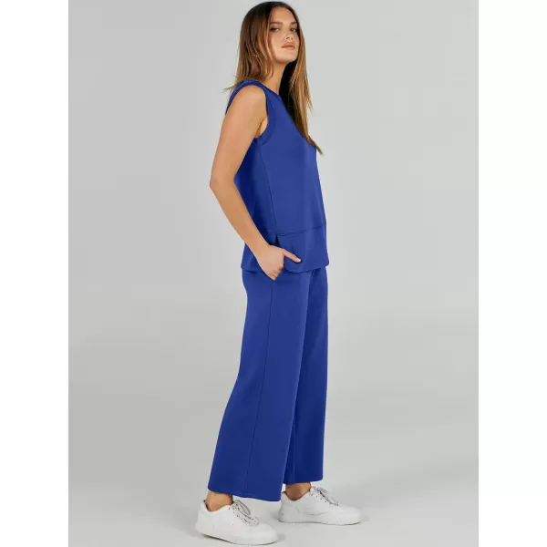 imageANRABESS Womens 2 Piece Outfits Summer Outfits Sleeveless Wide Leg Jumpsuits Casual Lounge SetsRoyal Blue