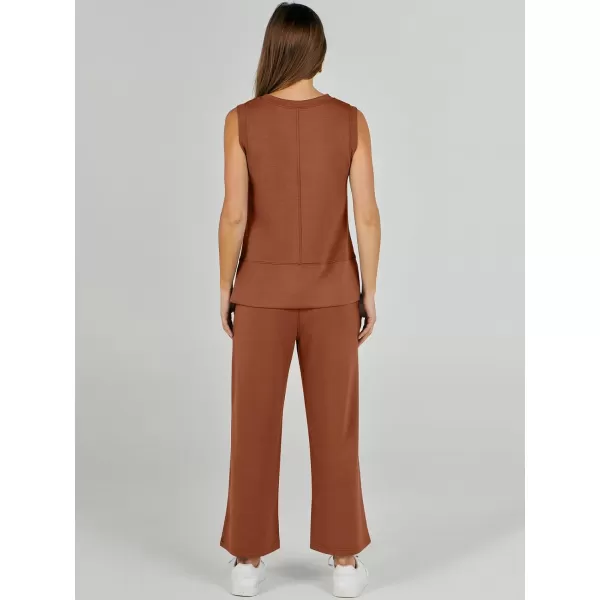 imageANRABESS Womens 2 Piece Outfits Summer Outfits Sleeveless Wide Leg Jumpsuits Casual Lounge SetsRust