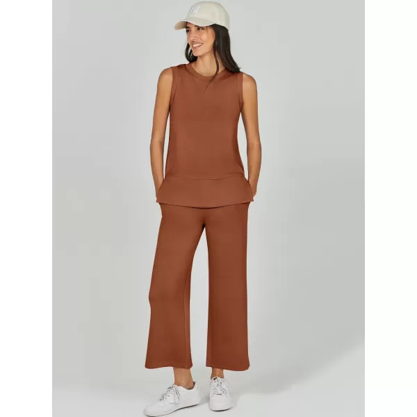 imageANRABESS Womens 2 Piece Outfits Summer Outfits Sleeveless Wide Leg Jumpsuits Casual Lounge SetsRust