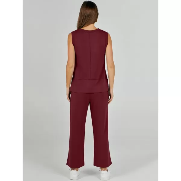 imageANRABESS Womens 2 Piece Outfits Summer Outfits Sleeveless Wide Leg Jumpsuits Casual Lounge SetsWine Red