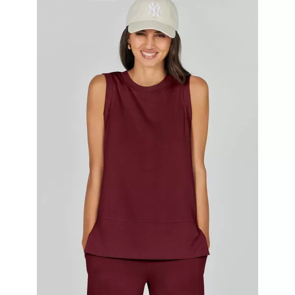 imageANRABESS Womens 2 Piece Outfits Summer Outfits Sleeveless Wide Leg Jumpsuits Casual Lounge SetsWine Red