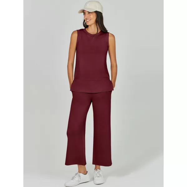 imageANRABESS Womens 2 Piece Outfits Summer Outfits Sleeveless Wide Leg Jumpsuits Casual Lounge SetsWine Red