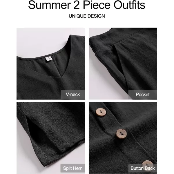 imageANRABESS Womens 2 Piece Outfits Summer Sleeveless Tank Crop Button Back Top Wide Leg Pants Linen Set with PocketsBlack