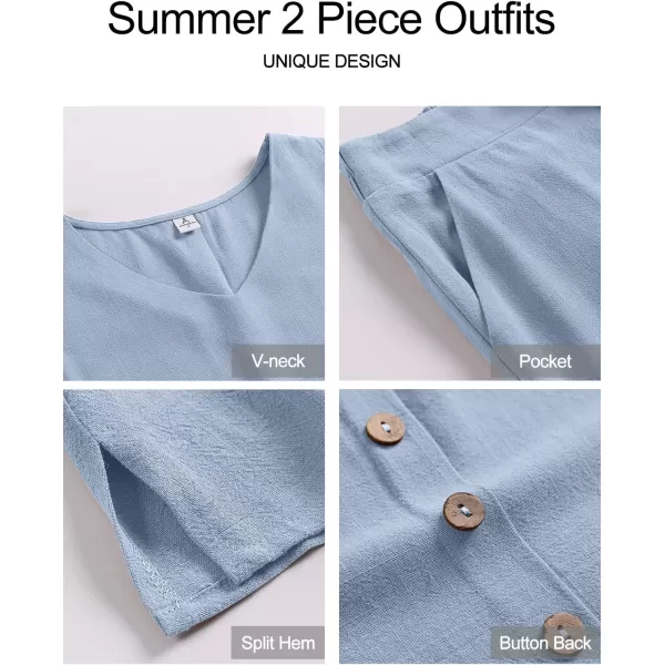 imageANRABESS Womens 2 Piece Outfits Summer Sleeveless Tank Crop Button Back Top Wide Leg Pants Linen Set with PocketsBlue