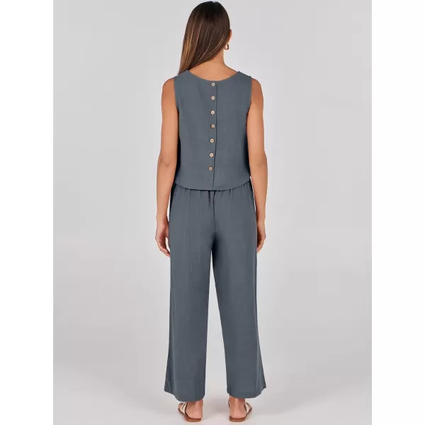 imageANRABESS Womens 2 Piece Outfits Summer Sleeveless Tank Crop Button Back Top Wide Leg Pants Linen Set with PocketsDark Gray