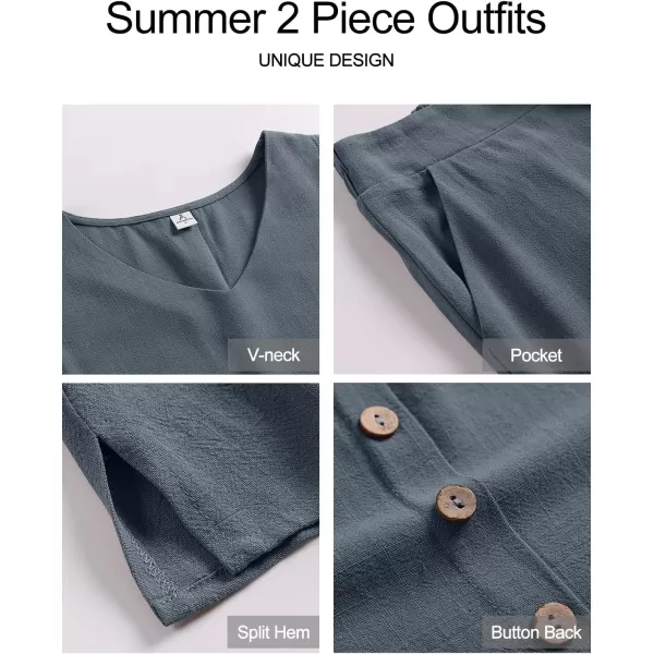 imageANRABESS Womens 2 Piece Outfits Summer Sleeveless Tank Crop Button Back Top Wide Leg Pants Linen Set with PocketsDark Gray