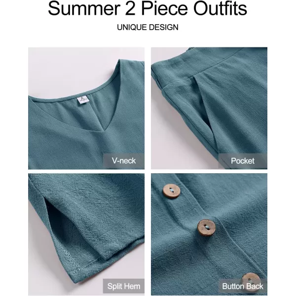 imageANRABESS Womens 2 Piece Outfits Summer Sleeveless Tank Crop Button Back Top Wide Leg Pants Linen Set with PocketsGray Blue