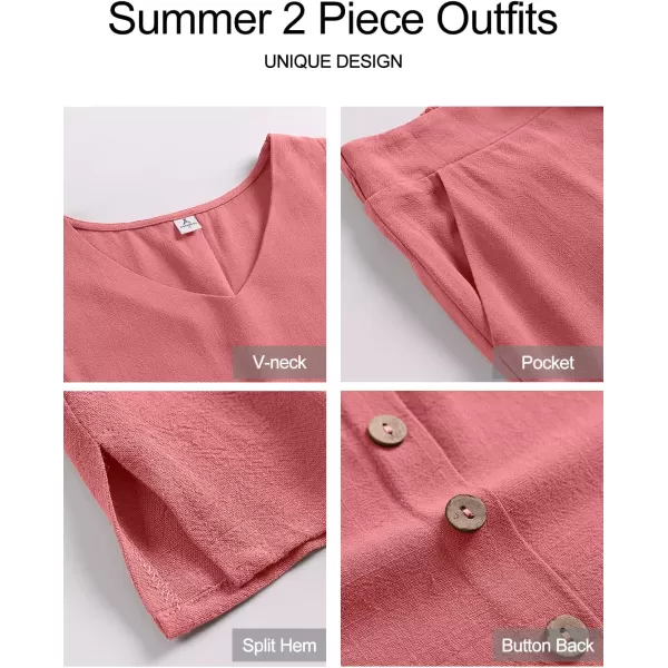 imageANRABESS Womens 2 Piece Outfits Summer Sleeveless Tank Crop Button Back Top Wide Leg Pants Linen Set with PocketsRed