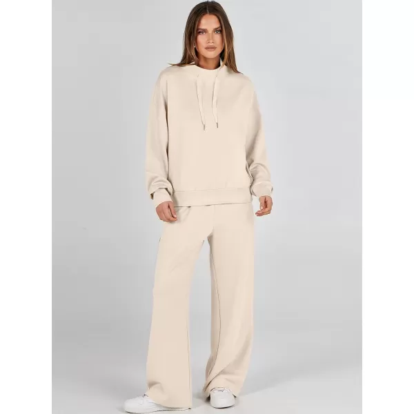 imageANRABESS Womens 2 Piece Outfits Sweatsuit Set 2023 Fall Drawstring Sweatshirt Wide Leg Sweatpant Lounge Set TracksuitApricot