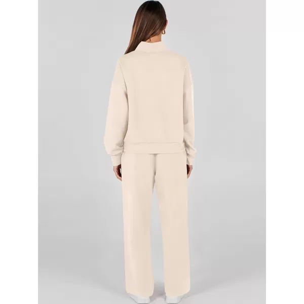 imageANRABESS Womens 2 Piece Outfits Sweatsuit Set 2023 Fall Drawstring Sweatshirt Wide Leg Sweatpant Lounge Set TracksuitApricot