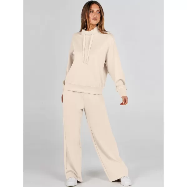 imageANRABESS Womens 2 Piece Outfits Sweatsuit Set 2023 Fall Drawstring Sweatshirt Wide Leg Sweatpant Lounge Set TracksuitApricot