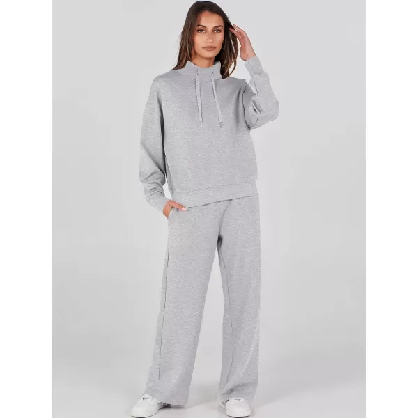 imageANRABESS Womens 2 Piece Outfits Sweatsuit Set 2023 Fall Drawstring Sweatshirt Wide Leg Sweatpant Lounge Set TracksuitGrey
