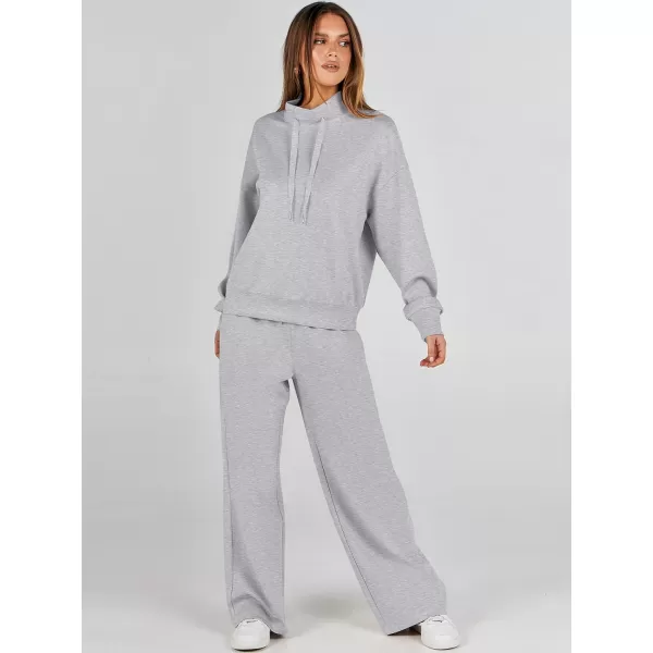 imageANRABESS Womens 2 Piece Outfits Sweatsuit Set 2023 Fall Drawstring Sweatshirt Wide Leg Sweatpant Lounge Set TracksuitGrey