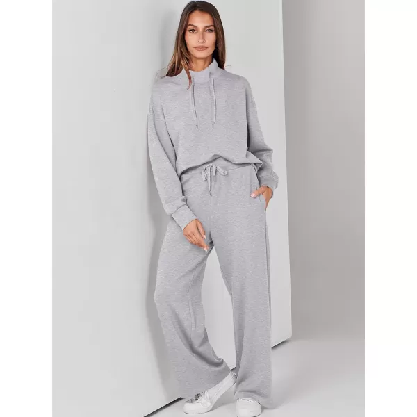 imageANRABESS Womens 2 Piece Outfits Sweatsuit Set 2023 Fall Drawstring Sweatshirt Wide Leg Sweatpant Lounge Set TracksuitGrey