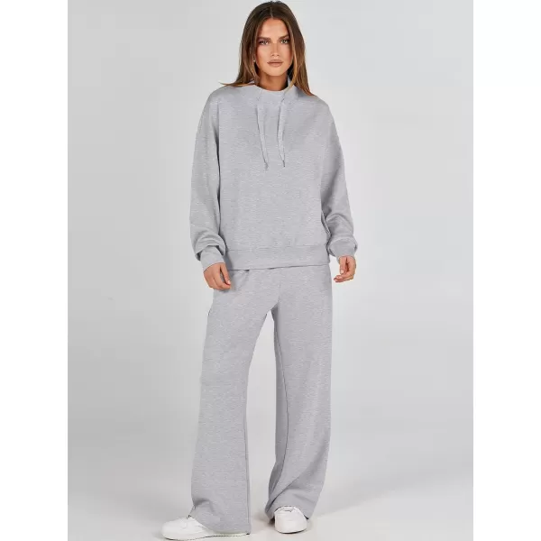 imageANRABESS Womens 2 Piece Outfits Sweatsuit Set 2023 Fall Drawstring Sweatshirt Wide Leg Sweatpant Lounge Set TracksuitGrey