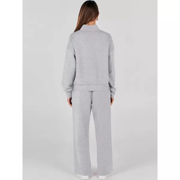 imageANRABESS Womens 2 Piece Outfits Sweatsuit Set 2023 Fall Drawstring Sweatshirt Wide Leg Sweatpant Lounge Set TracksuitGrey
