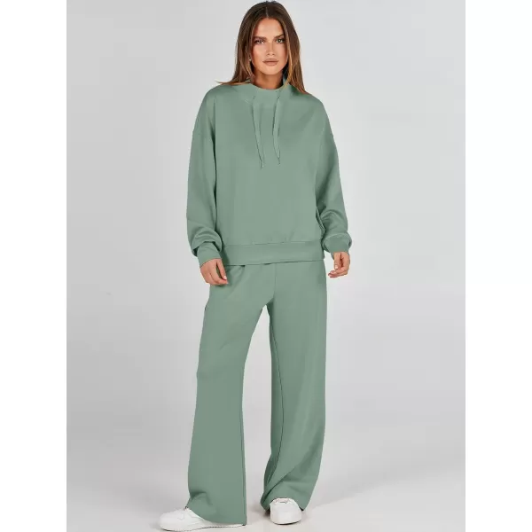 imageANRABESS Womens 2 Piece Outfits Sweatsuit Set 2023 Fall Drawstring Sweatshirt Wide Leg Sweatpant Lounge Set TracksuitPea Green
