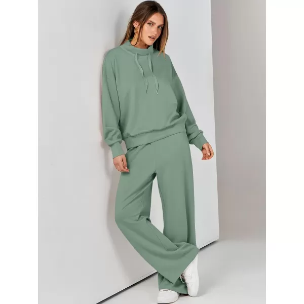imageANRABESS Womens 2 Piece Outfits Sweatsuit Set 2023 Fall Drawstring Sweatshirt Wide Leg Sweatpant Lounge Set TracksuitPea Green