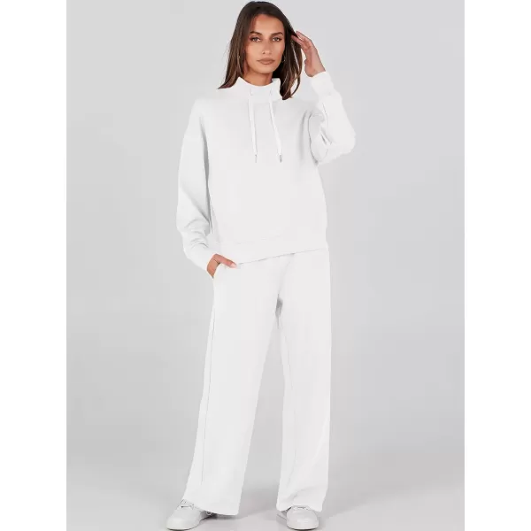 imageANRABESS Womens 2 Piece Outfits Sweatsuit Set 2023 Fall Drawstring Sweatshirt Wide Leg Sweatpant Lounge Set TracksuitWhite