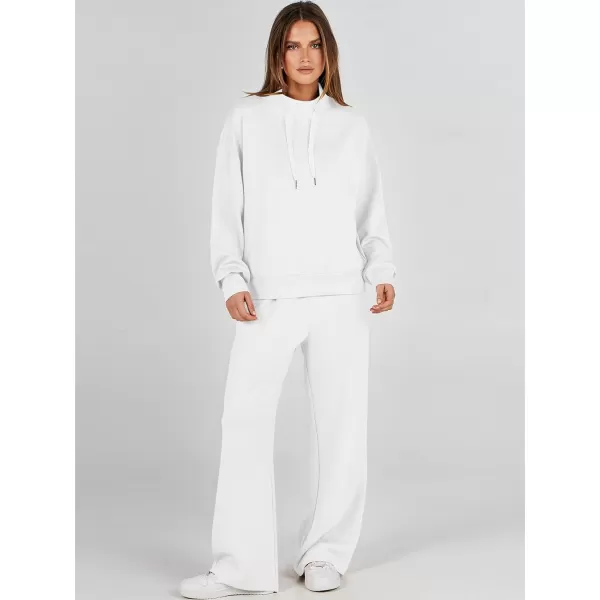 imageANRABESS Womens 2 Piece Outfits Sweatsuit Set 2023 Fall Drawstring Sweatshirt Wide Leg Sweatpant Lounge Set TracksuitWhite