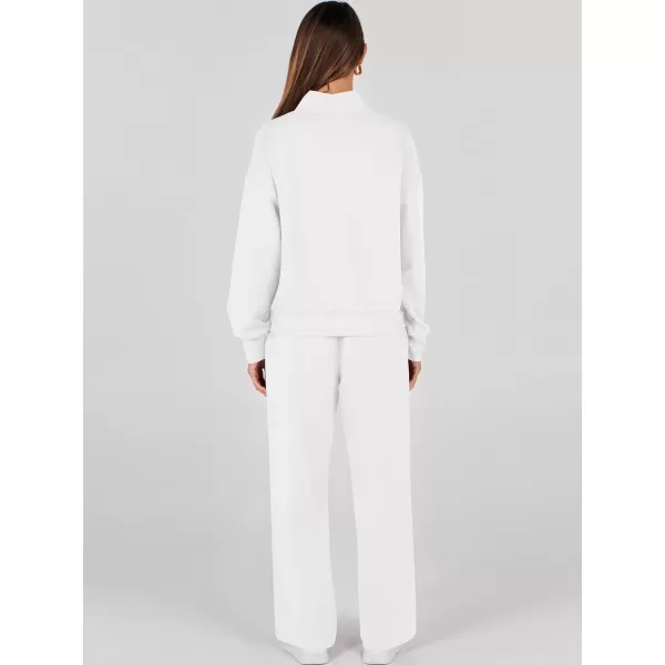 imageANRABESS Womens 2 Piece Outfits Sweatsuit Set 2023 Fall Drawstring Sweatshirt Wide Leg Sweatpant Lounge Set TracksuitWhite