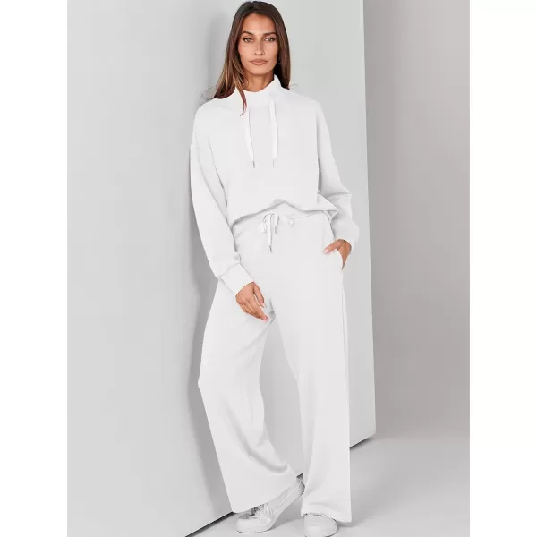 imageANRABESS Womens 2 Piece Outfits Sweatsuit Set 2023 Fall Drawstring Sweatshirt Wide Leg Sweatpant Lounge Set TracksuitWhite