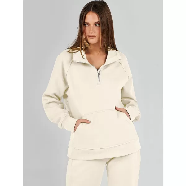 imageANRABESS Womens 2 Piece Outfits Sweatsuit Set Quarter Zip Long Sleeve Sweatshirt Jogger Sweatpants Tracksuit Lounge SetApricot