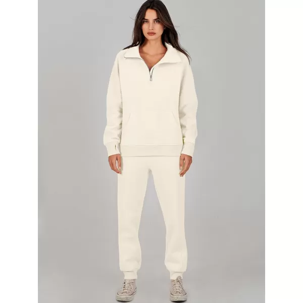imageANRABESS Womens 2 Piece Outfits Sweatsuit Set Quarter Zip Long Sleeve Sweatshirt Jogger Sweatpants Tracksuit Lounge SetApricot