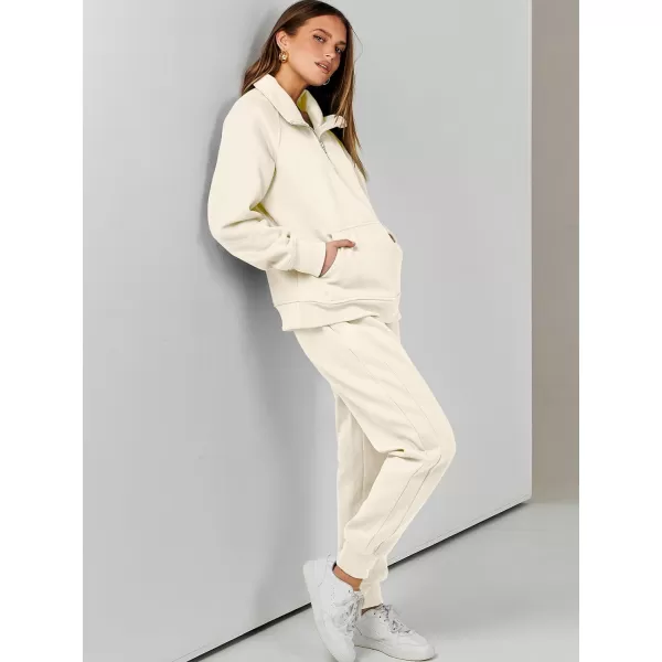 imageANRABESS Womens 2 Piece Outfits Sweatsuit Set Quarter Zip Long Sleeve Sweatshirt Jogger Sweatpants Tracksuit Lounge SetApricot